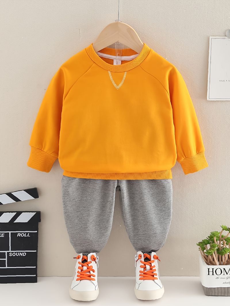 2st Bebis Pojkar Enfärgad Pullover Rund Neck Långärmad Sweatshirt & Byxor Barnkläder