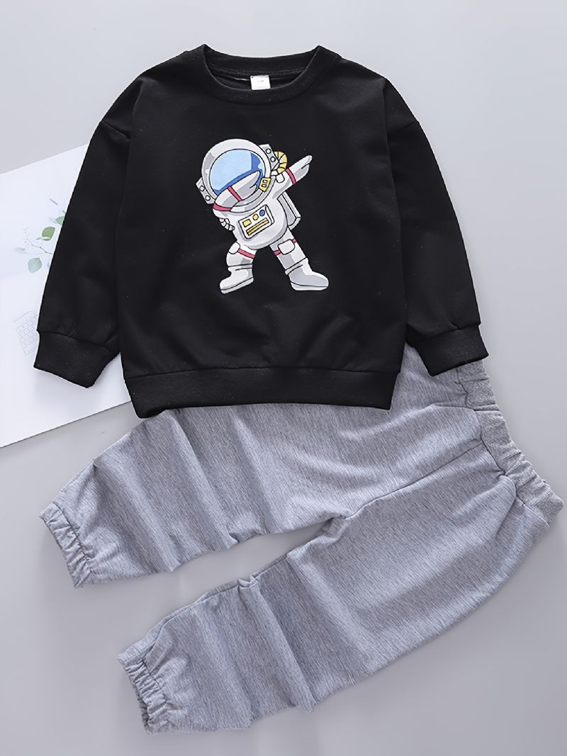 2st Bebis Pojkar Pullover Astronaut Print Rund Hals Långärmad Sweatshirt & Byxor Barnkläder