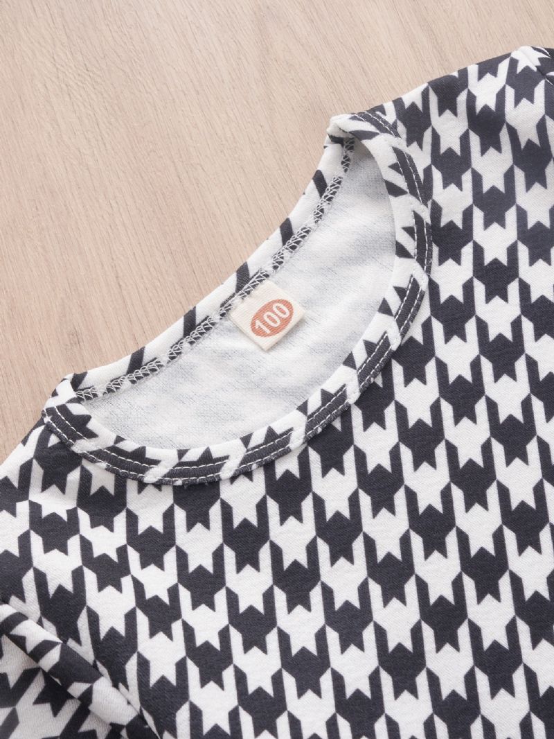 2st Flickor Långärmade Houndstooth Print Flare Sleeve Byxor