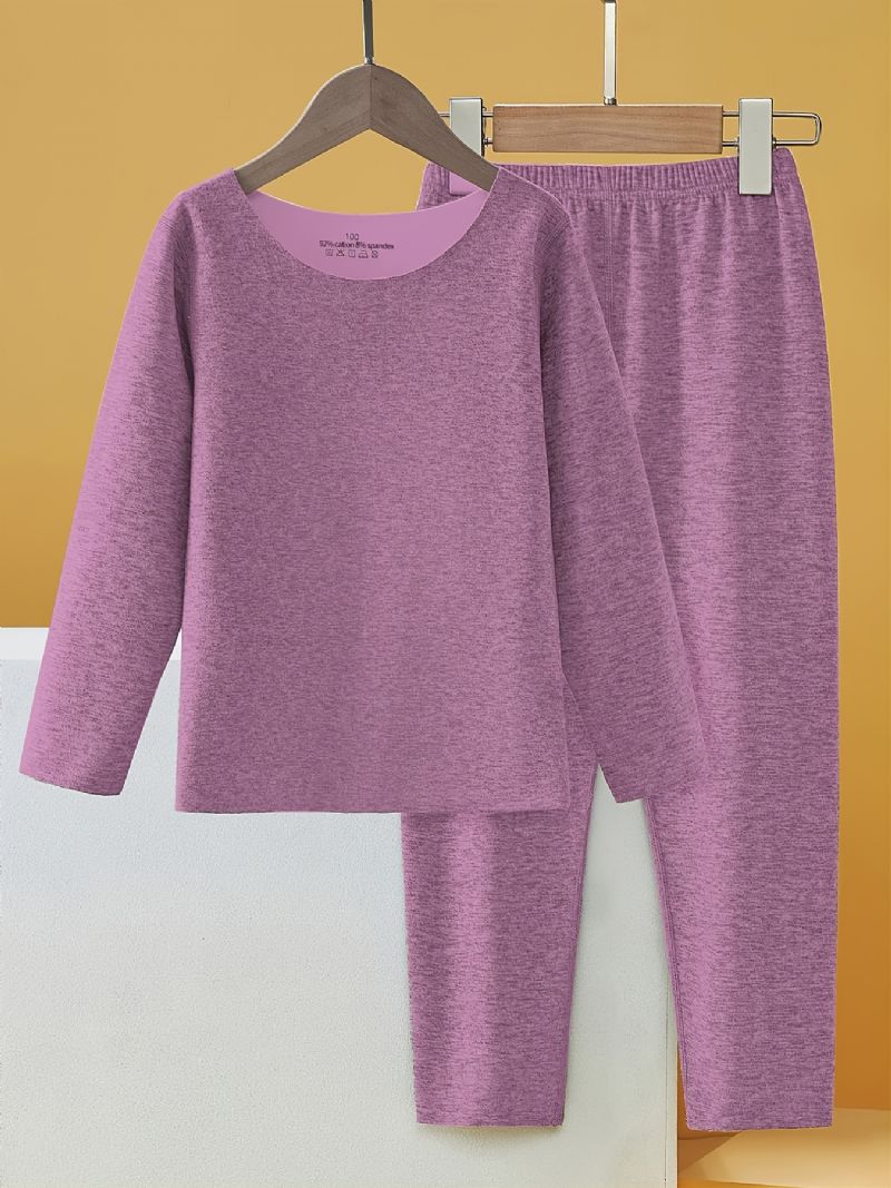 2st Pojkar Casual Simple Pyjamas Set Med Thermal Fleece Tops & Byxor För Vintern