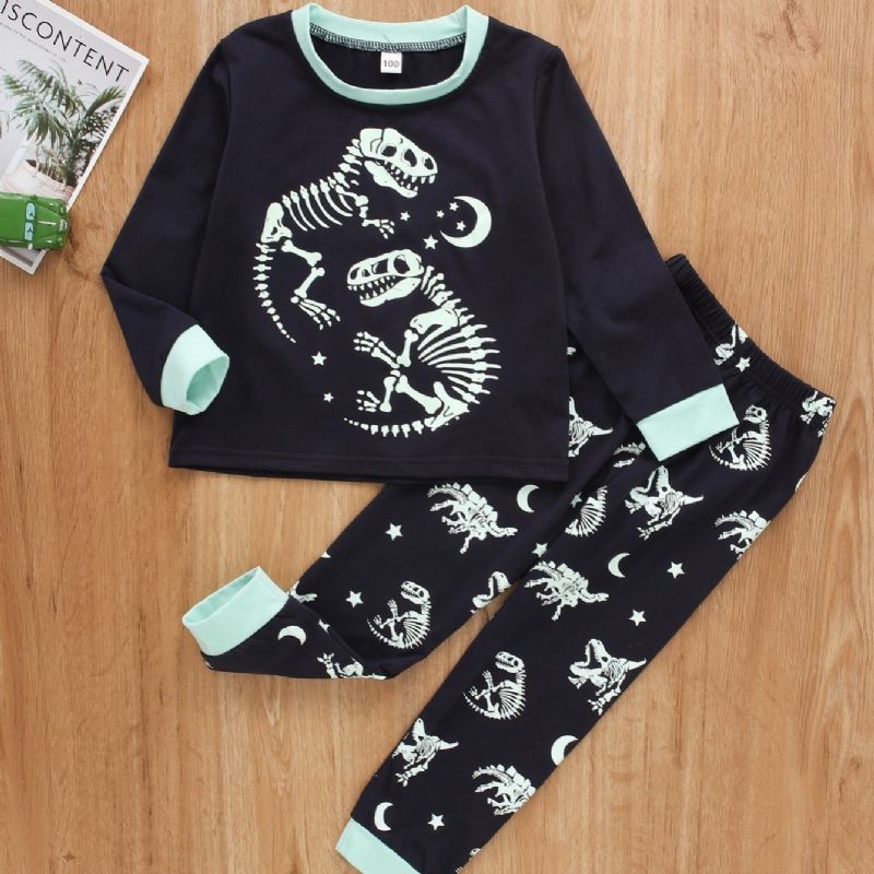 2st Pojkar Dinosaur Skelett Print Långärmad Casual Pyjamas Top Byxor