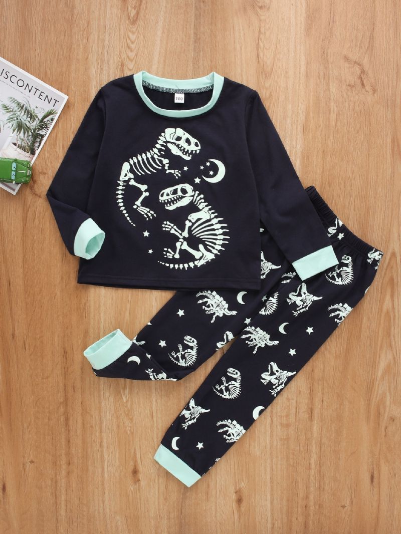 2st Pojkar Dinosaur Skelett Print Långärmad Casual Pyjamas Top Byxor