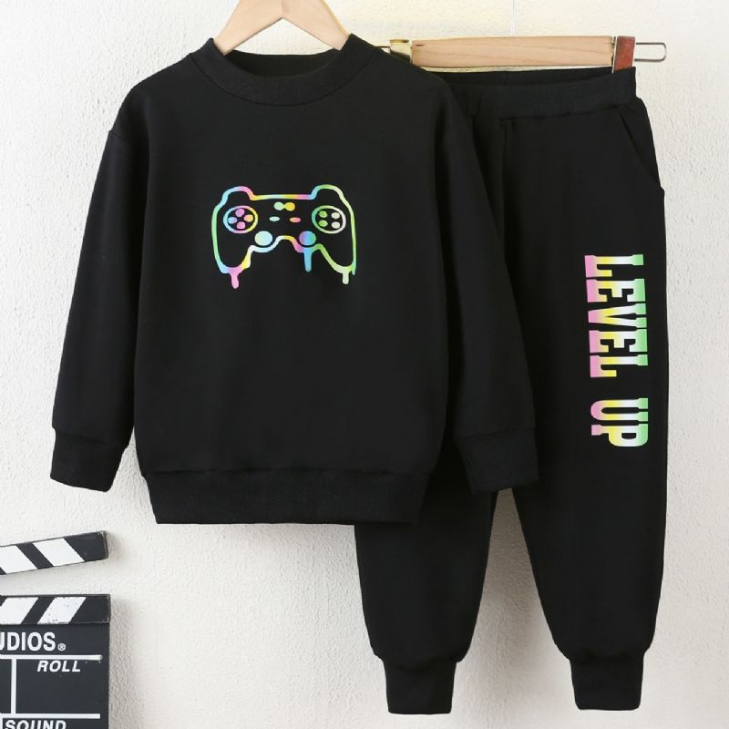 2st Pojkar Enfärgad Game Machine Mönster Långärmad Byxa Casual Sports Suit