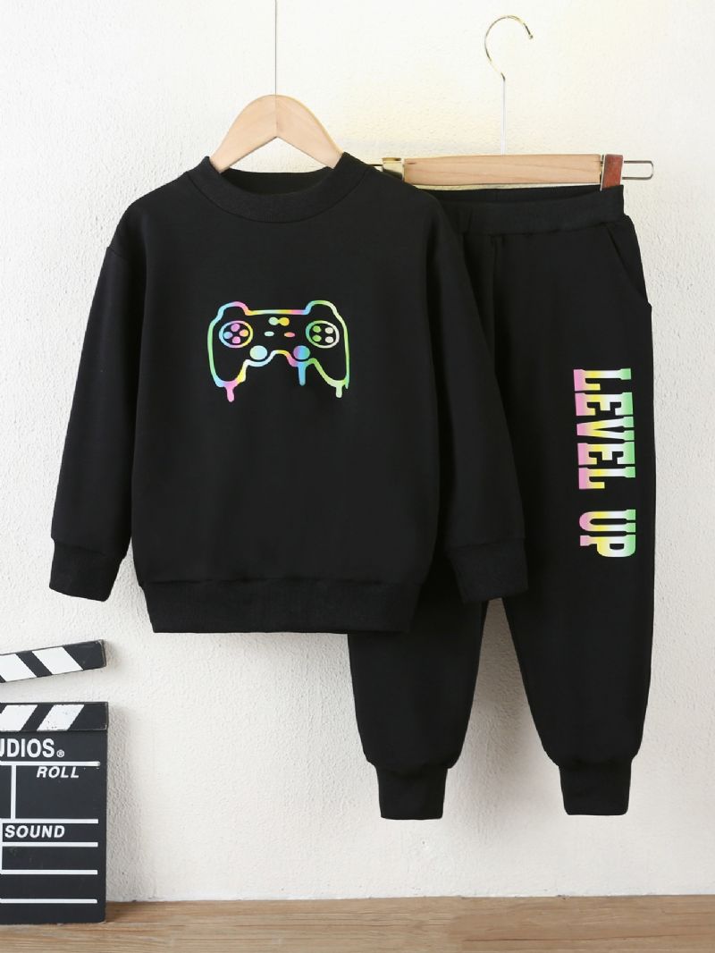 2st Pojkar Enfärgad Game Machine Mönster Långärmad Byxa Casual Sports Suit