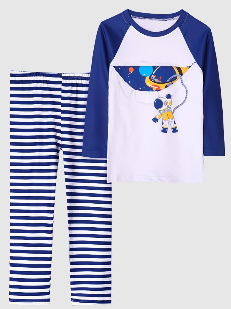 Barn Pojkar Pyjamas Astronaut Print Rund Hals Långärmad Top & Stripe Byxa Set