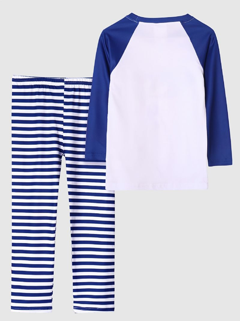 Barn Pojkar Pyjamas Astronaut Print Rund Hals Långärmad Top & Stripe Byxa Set