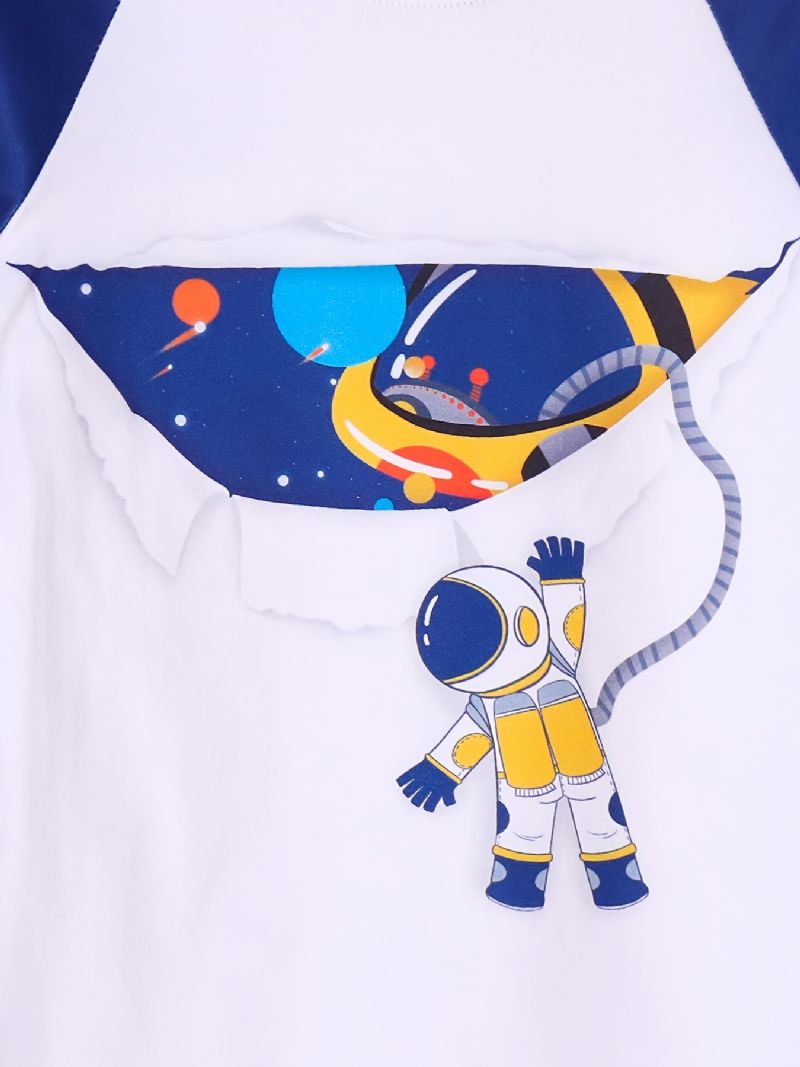 Barn Pojkar Pyjamas Astronaut Print Rund Hals Långärmad Top & Stripe Byxa Set