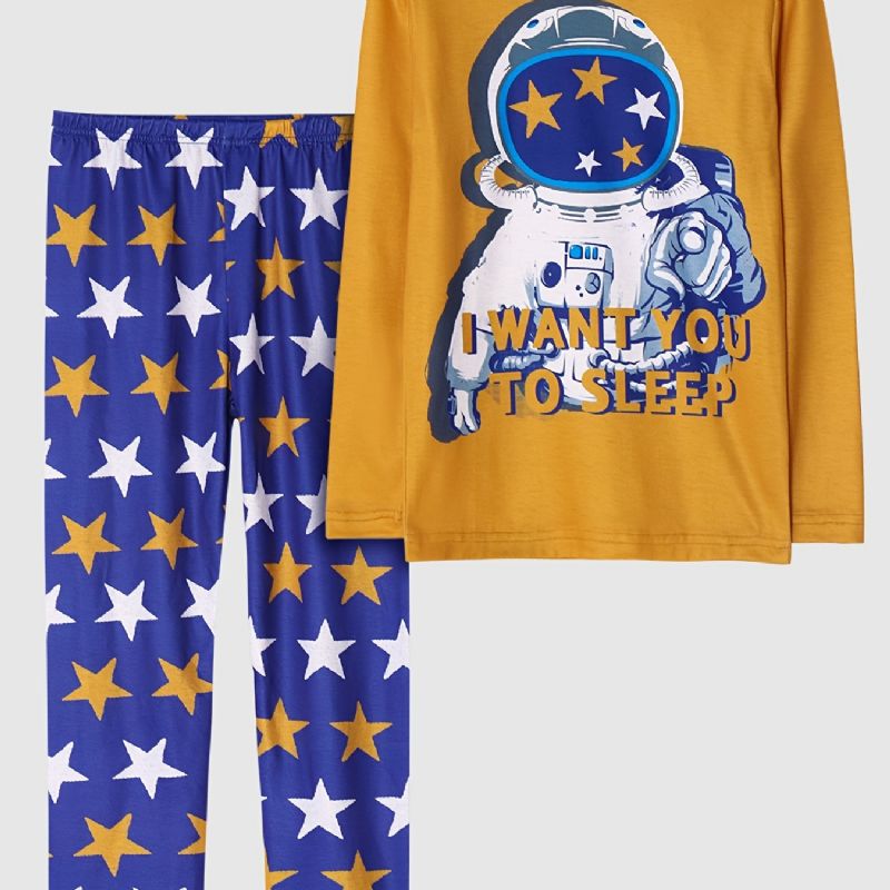 Barn Pojkar Pyjamas Astronaut Print Rund Hals Långärmad Topp & Byxor Set