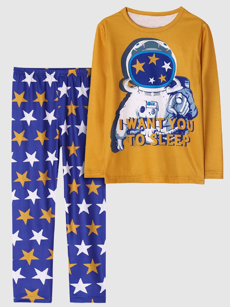 Barn Pojkar Pyjamas Astronaut Print Rund Hals Långärmad Topp & Byxor Set