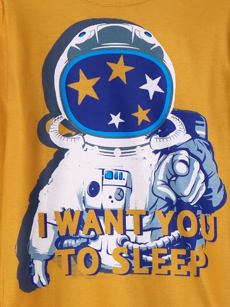 Barn Pojkar Pyjamas Astronaut Print Rund Hals Långärmad Topp & Byxor Set