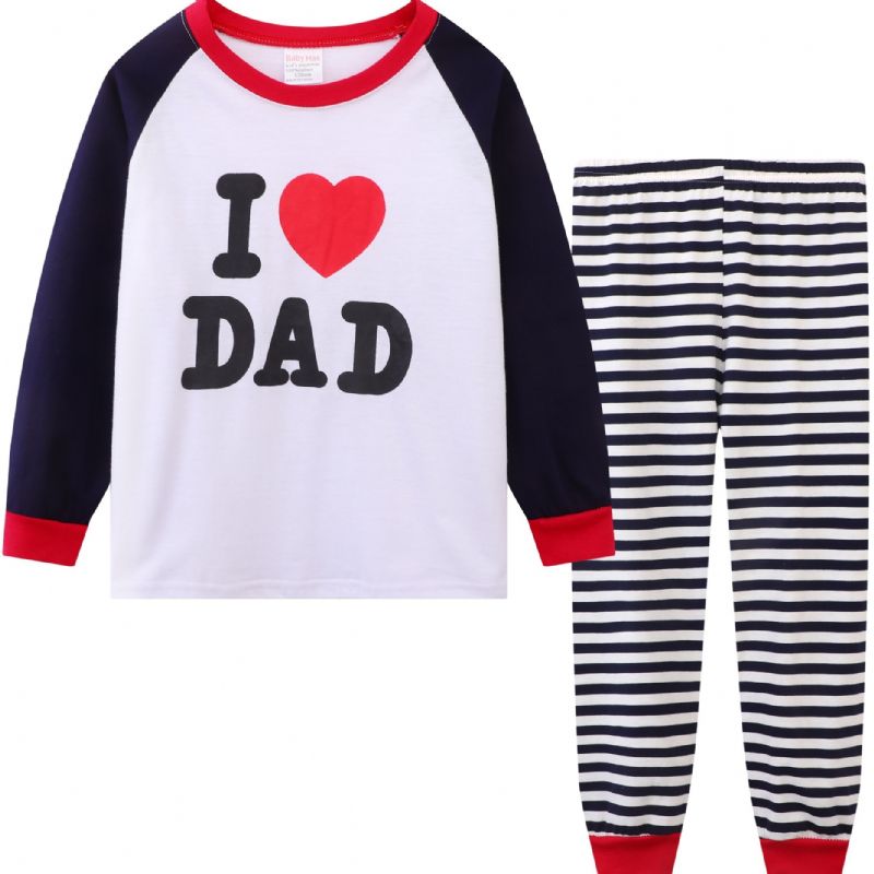 Bebis Barn Pojkar I Love Dad Pyjamas Set Långärmad Topp & Randiga Byxor Set