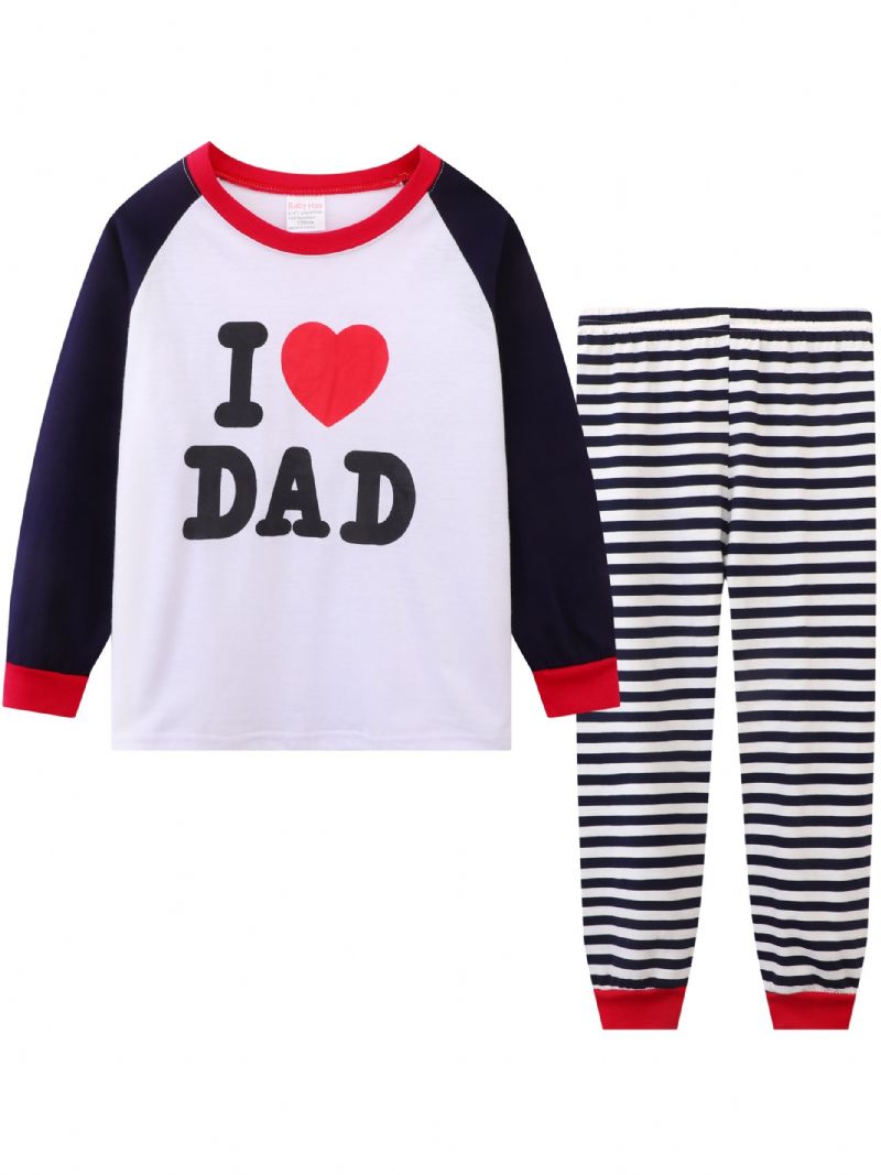 Bebis Barn Pojkar I Love Dad Pyjamas Set Långärmad Topp & Randiga Byxor Set