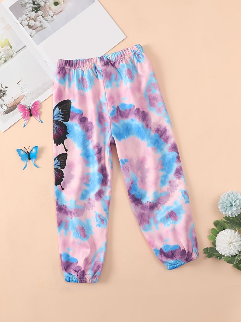 Bebis Flickor Träningsbyxor Elastisk Midja Fjärilstryck Tie Dye Sport Joggerbyxor Barnkläder