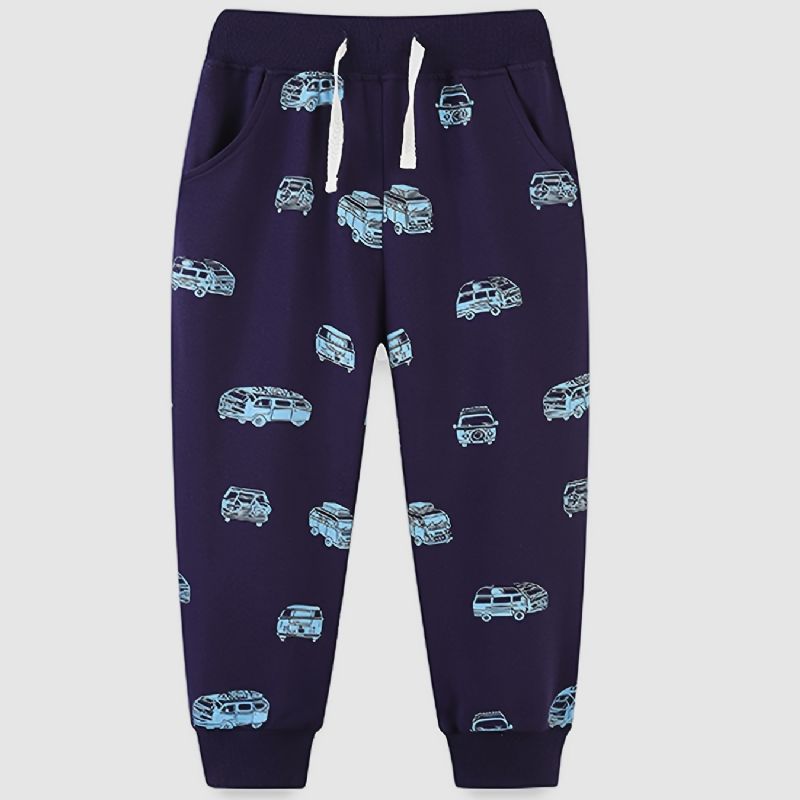 Bebis Pojkar Cartoon Car Print Sweatpants Barns Elastiska Midja Sport Joggerbyxor