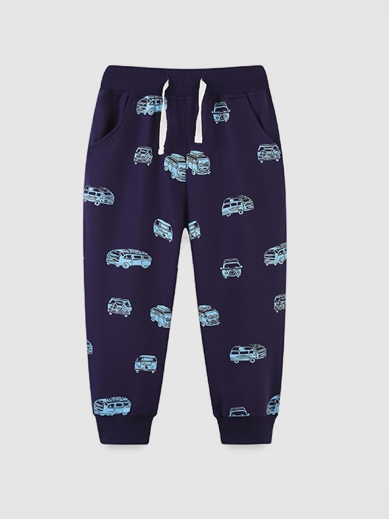 Bebis Pojkar Cartoon Car Print Sweatpants Barns Elastiska Midja Sport Joggerbyxor