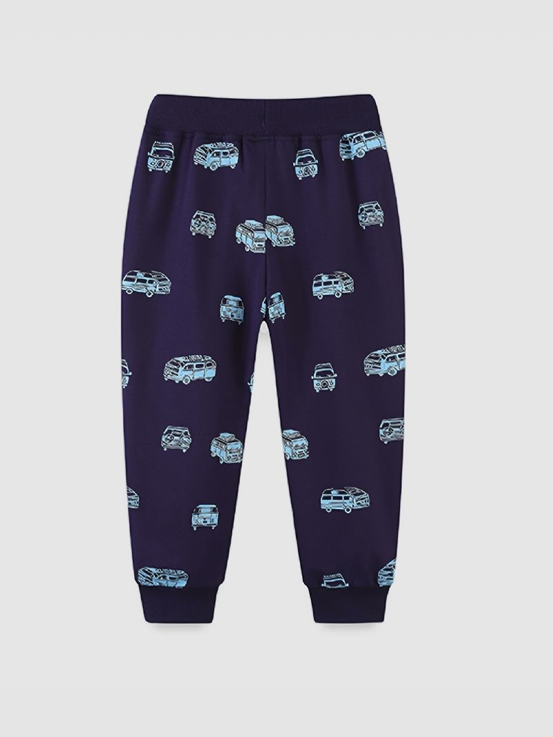 Bebis Pojkar Cartoon Car Print Sweatpants Barns Elastiska Midja Sport Joggerbyxor