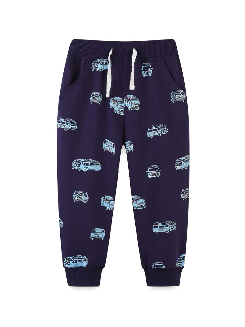 Bebis Pojkar Cartoon Car Print Sweatpants Barns Elastiska Midja Sport Joggerbyxor