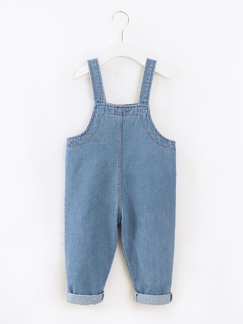 Bebis Pojkar Casual Vintage Denim Hängselbyxor Med Sömmar Fickor För Vintern