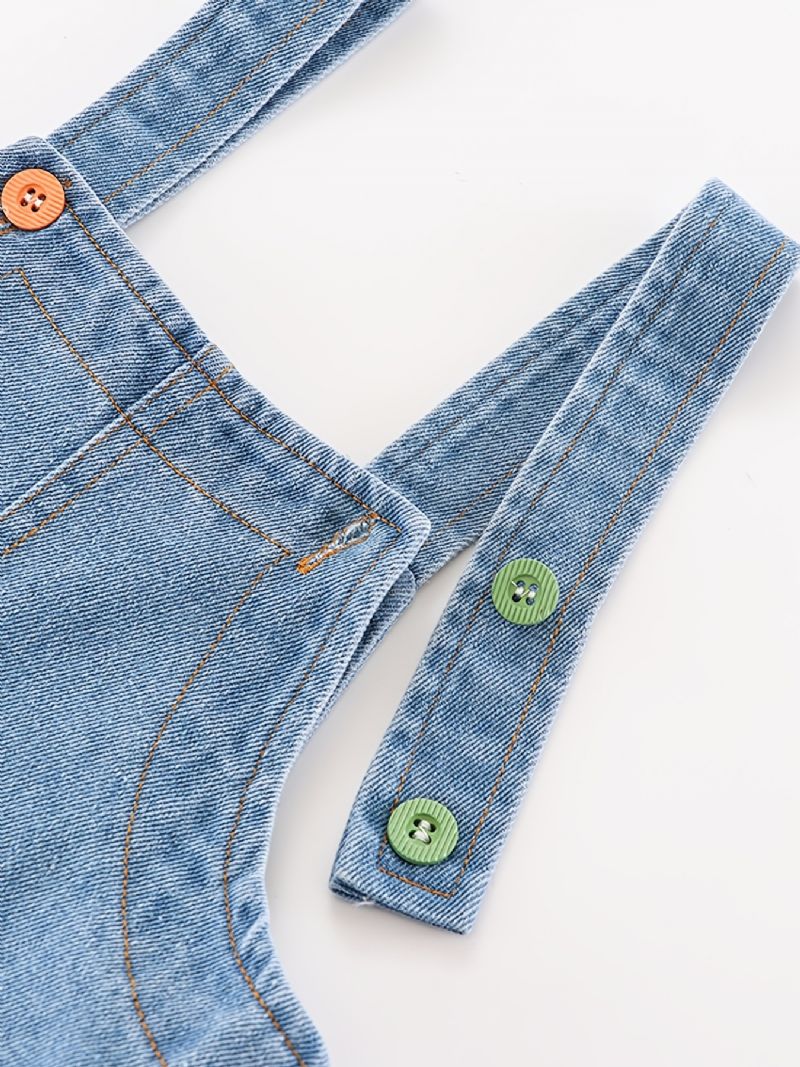 Bebis Pojkar Casual Vintage Denim Hängselbyxor Med Sömmar Fickor För Vintern