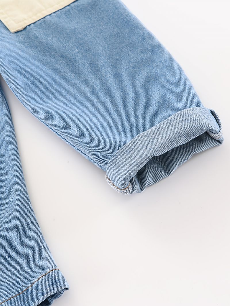 Bebis Pojkar Casual Vintage Denim Hängselbyxor Med Sömmar Fickor För Vintern