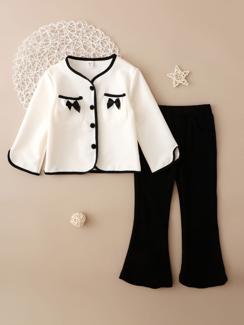 Christmas Price Cuts Flickor Mode Outfit White Flared Sleeve Kappa & Pant