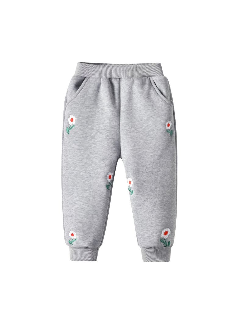 Flickor Casual Blommor Broderi Elastisk Midja Sport Jogger Byxor Kläder