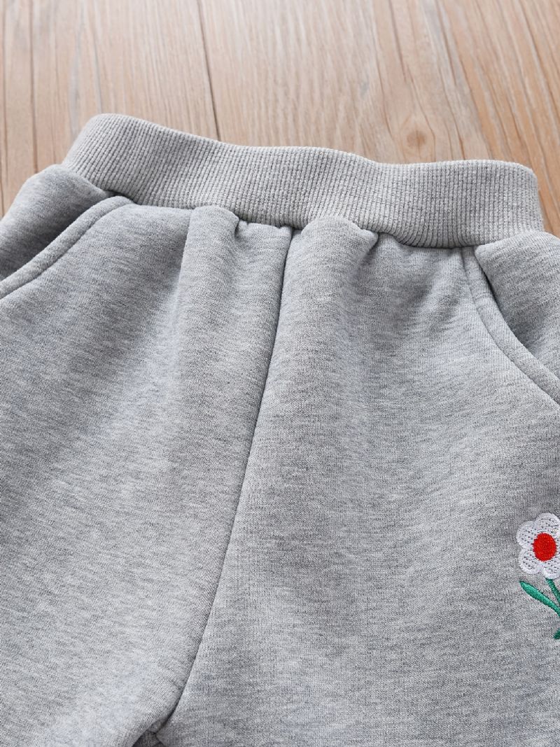 Flickor Casual Blommor Broderi Elastisk Midja Sport Jogger Byxor Kläder