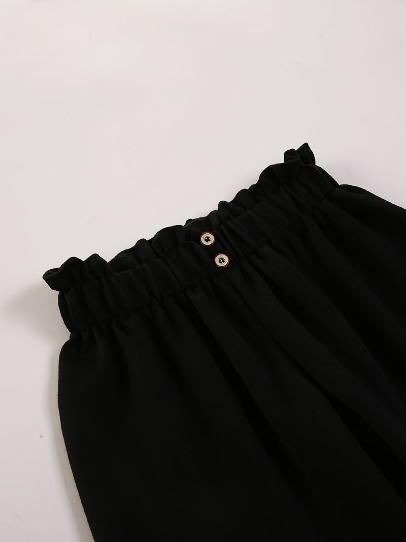 Flickor Casual Solid Black Bloomers Byxor Med Stretchig Midja För Utomhusbruk