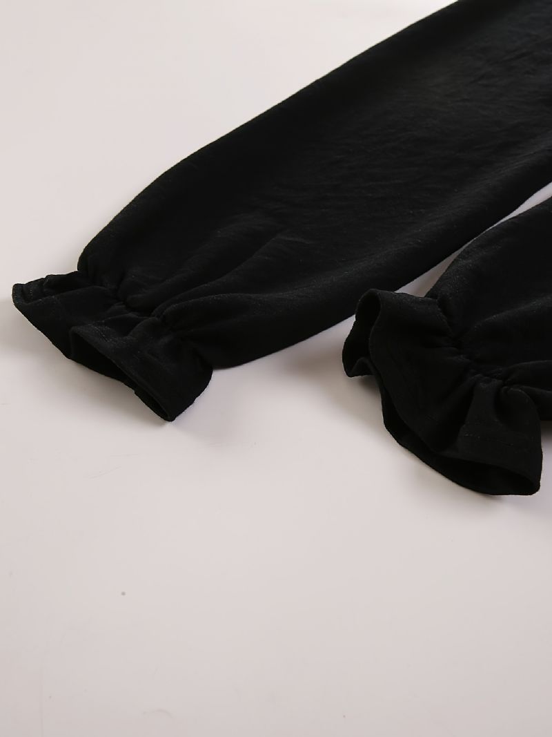 Flickor Casual Solid Black Bloomers Byxor Med Stretchig Midja För Utomhusbruk