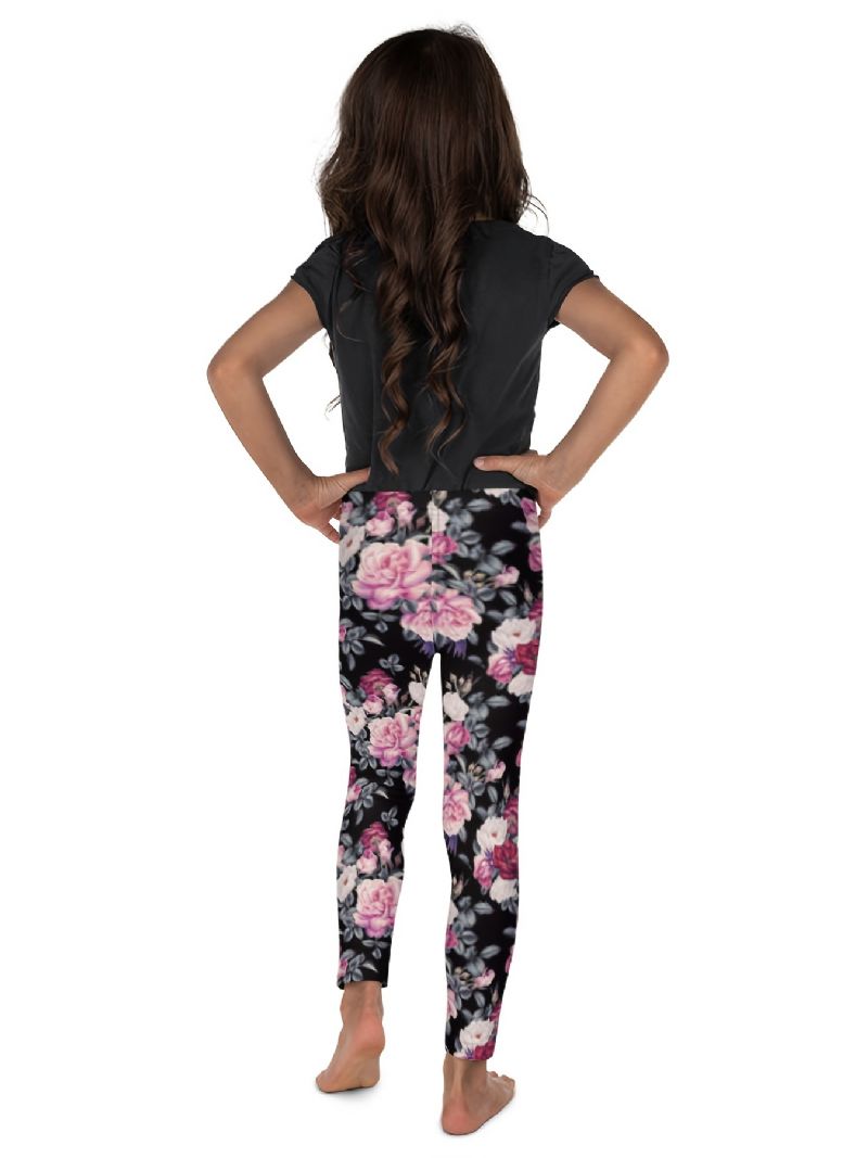 Flickor Hög Stretch Mjuka Leggings Blommor Print Byxor Barnkläder