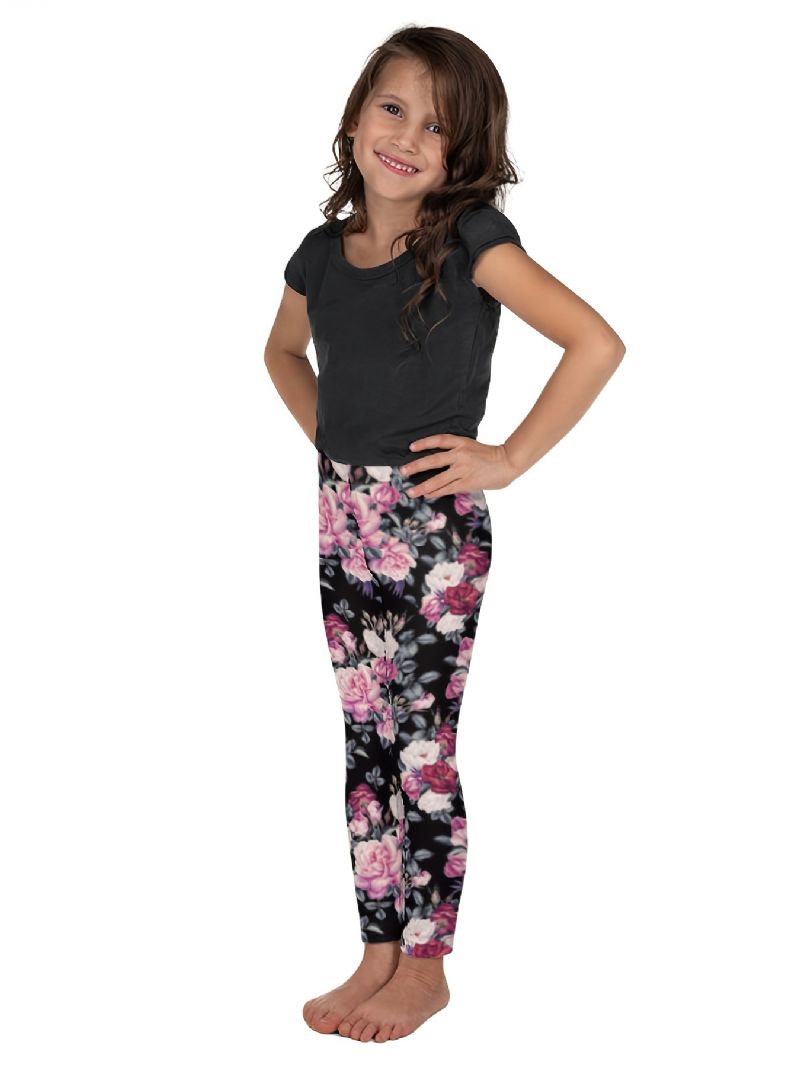 Flickor Hög Stretch Mjuka Leggings Blommor Print Byxor Barnkläder