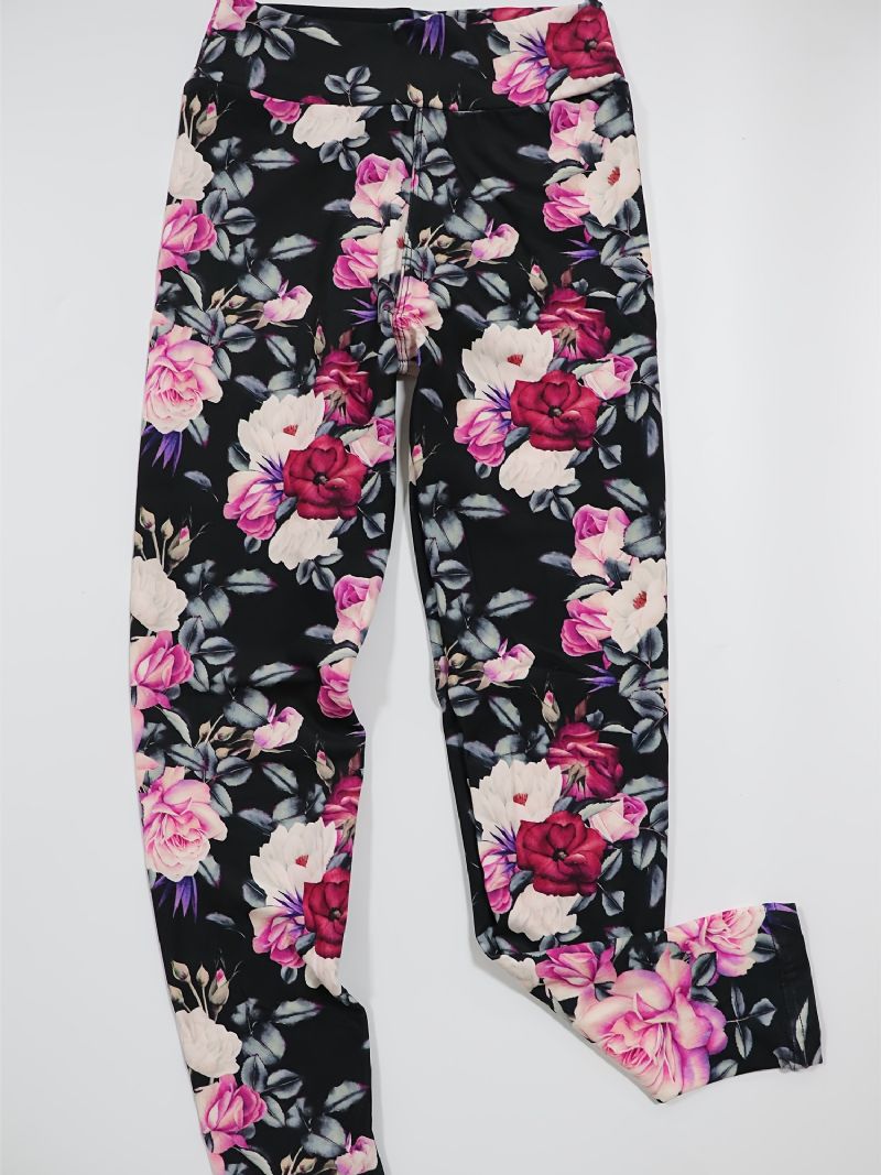 Flickor Hög Stretch Mjuka Leggings Blommor Print Byxor Barnkläder