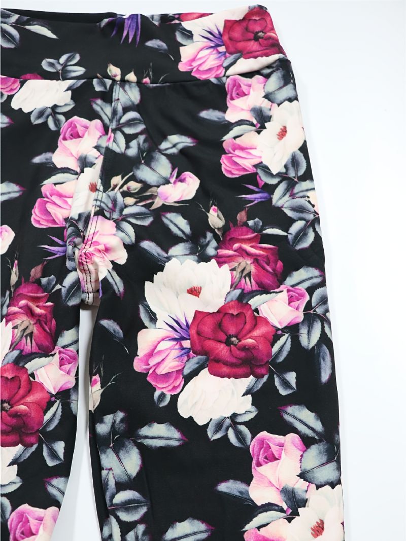 Flickor Hög Stretch Mjuka Leggings Blommor Print Byxor Barnkläder