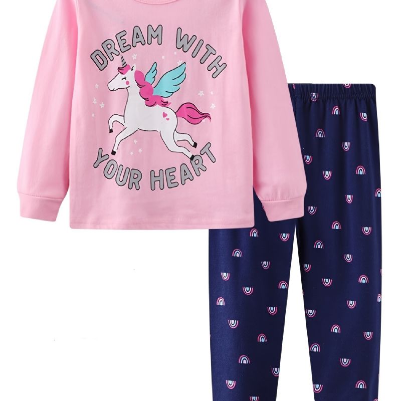 Flickor Lounge Wear Homewear Långärmad Topp & Matchande Byxor Set Med Unicorn Print