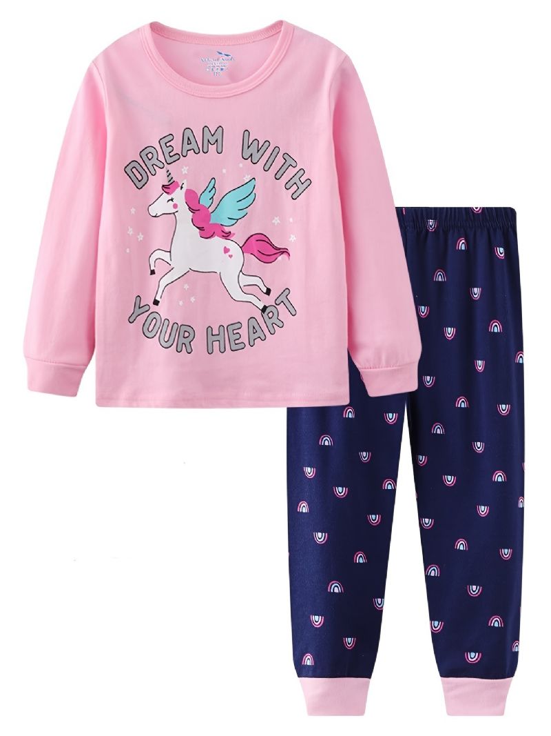 Flickor Lounge Wear Homewear Långärmad Topp & Matchande Byxor Set Med Unicorn Print