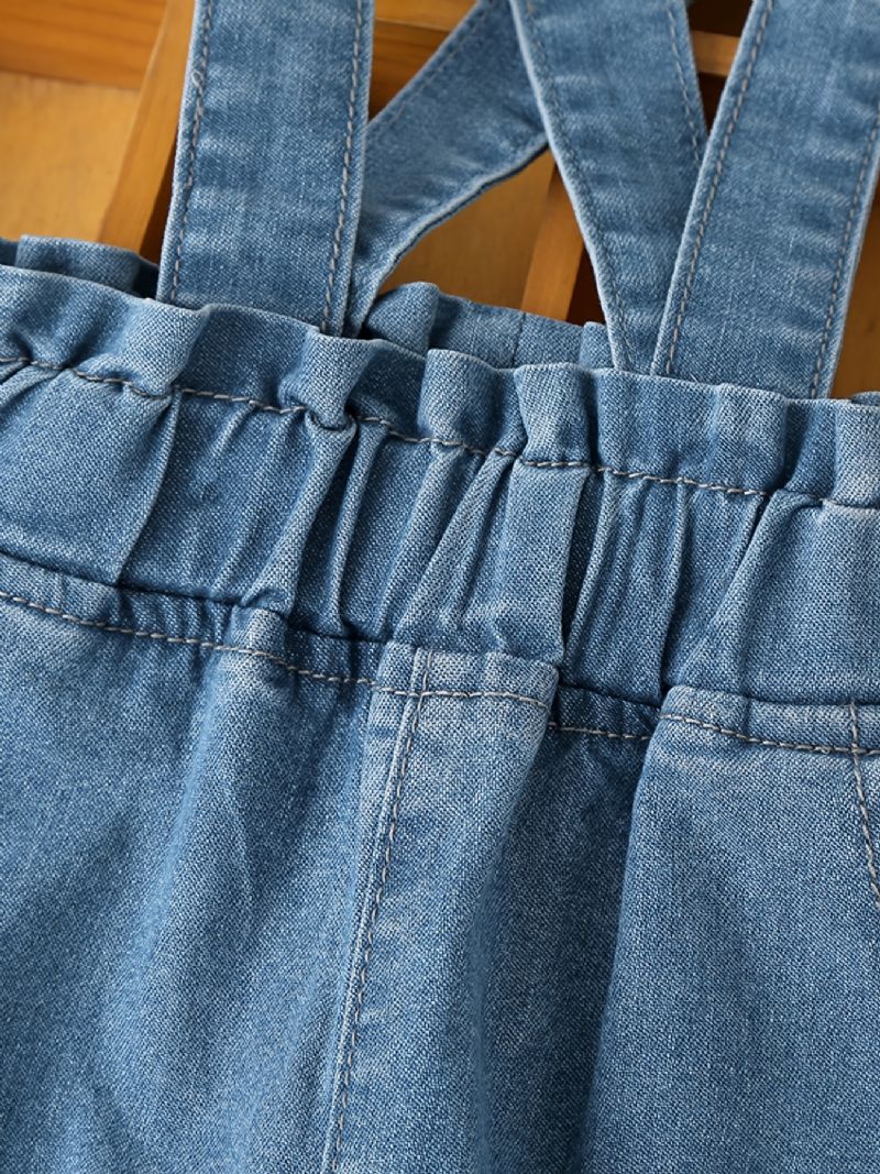 Flickor Vintage Söta Casual Denim Haklapp Byxor För Vardagslivet Royal Blue