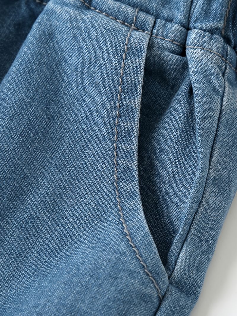 Flickor Vintage Söta Casual Denim Haklapp Byxor För Vardagslivet Royal Blue