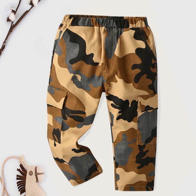 Pojkar Camo Casual Byxor Med Fickor För Vår/höst