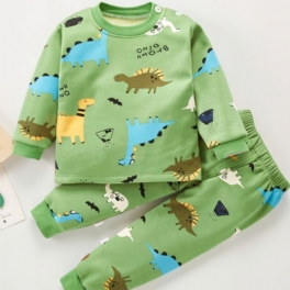 Pojkar Casual Cartoon Pyjamas Set Med Dinosaur Print Top & Byxor För Vintern Hem