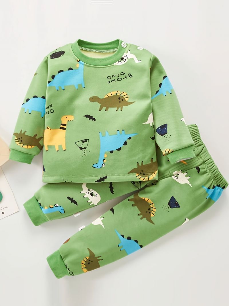 Pojkar Casual Cartoon Pyjamas Set Med Dinosaur Print Top & Byxor För Vintern Hem