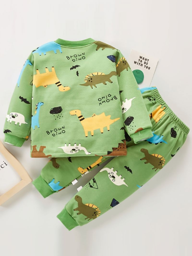 Pojkar Casual Cartoon Pyjamas Set Med Dinosaur Print Top & Byxor För Vintern Hem