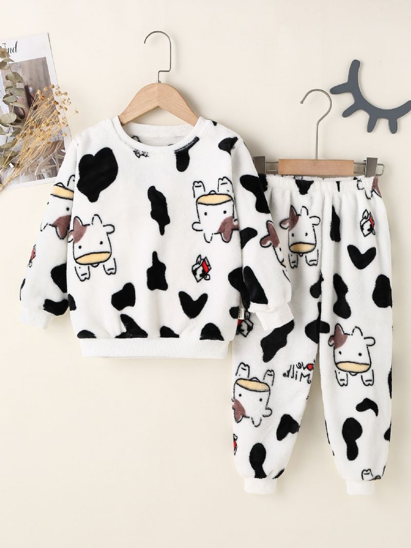 Pojkar Cow Print Långärmad & Byxa Set Lounge Wear Homewear Barnkläder För Vintern