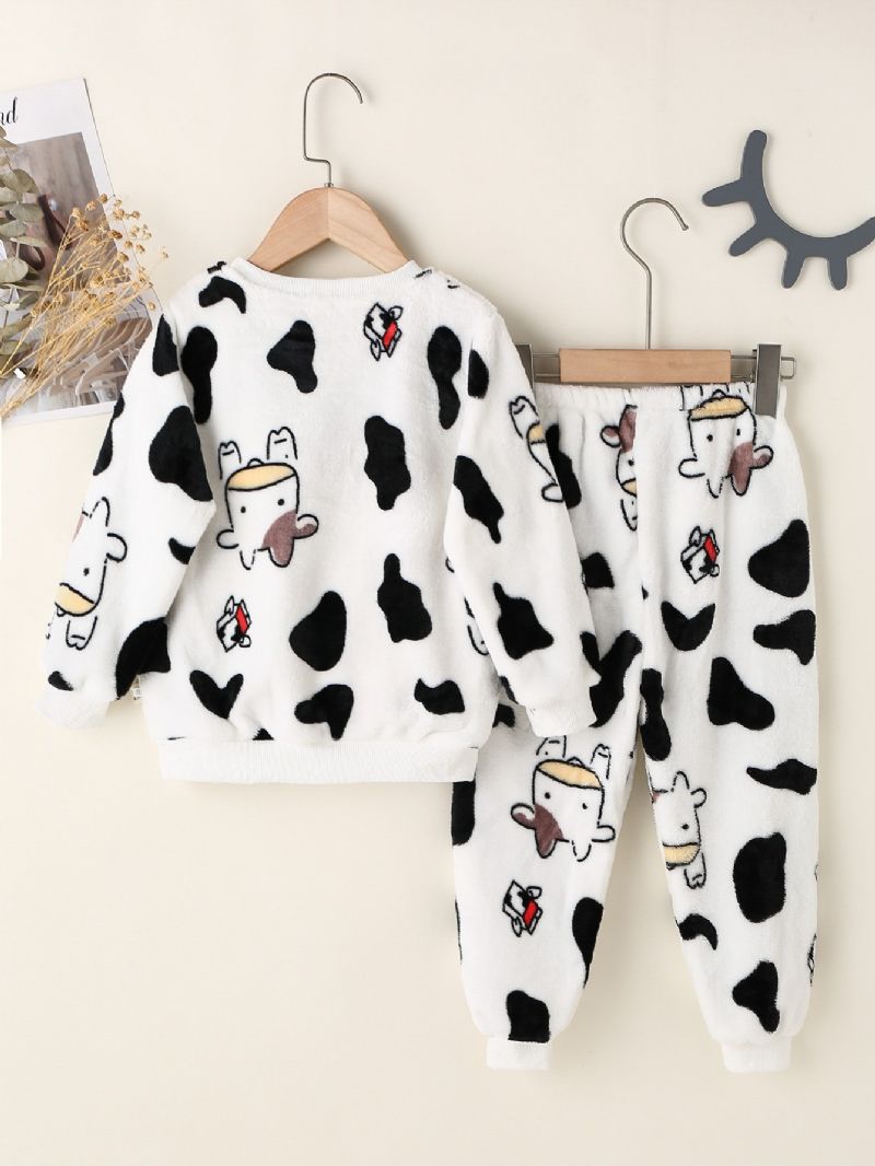 Pojkar Cow Print Långärmad & Byxa Set Lounge Wear Homewear Barnkläder För Vintern