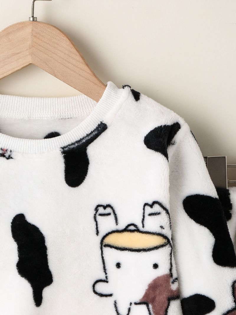 Pojkar Cow Print Långärmad & Byxa Set Lounge Wear Homewear Barnkläder För Vintern