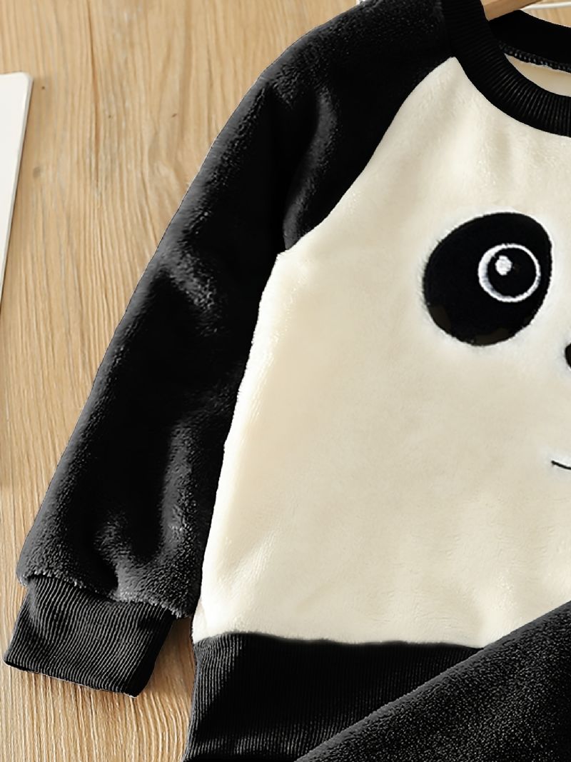 Pojkar Fleece Panda Broderad Långärmad Topp + Byxor Barnkläder För Vintern