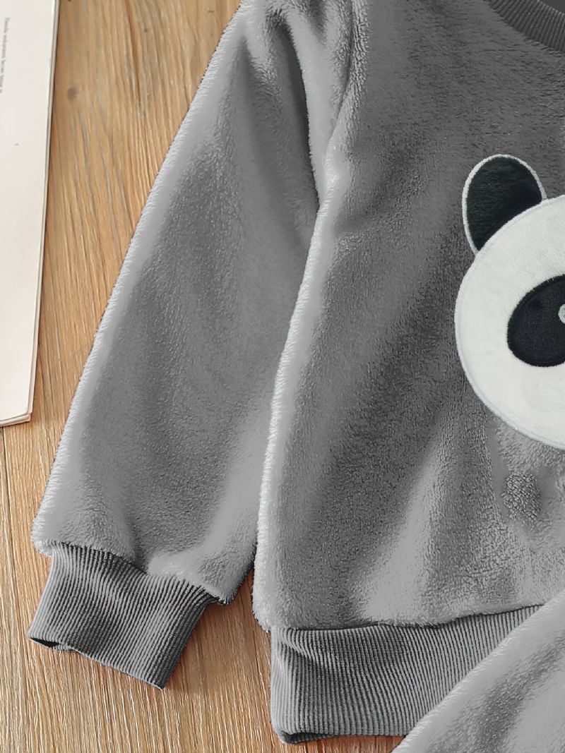 Pojkar Fleece Panda Långärmad Pullover Topp + Byxa Set Barnkläder