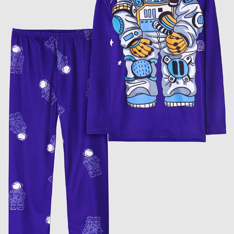 Pojkar Pyjamas Astronaut Print Rundhalsad Långärmad Topp & Byxor Set