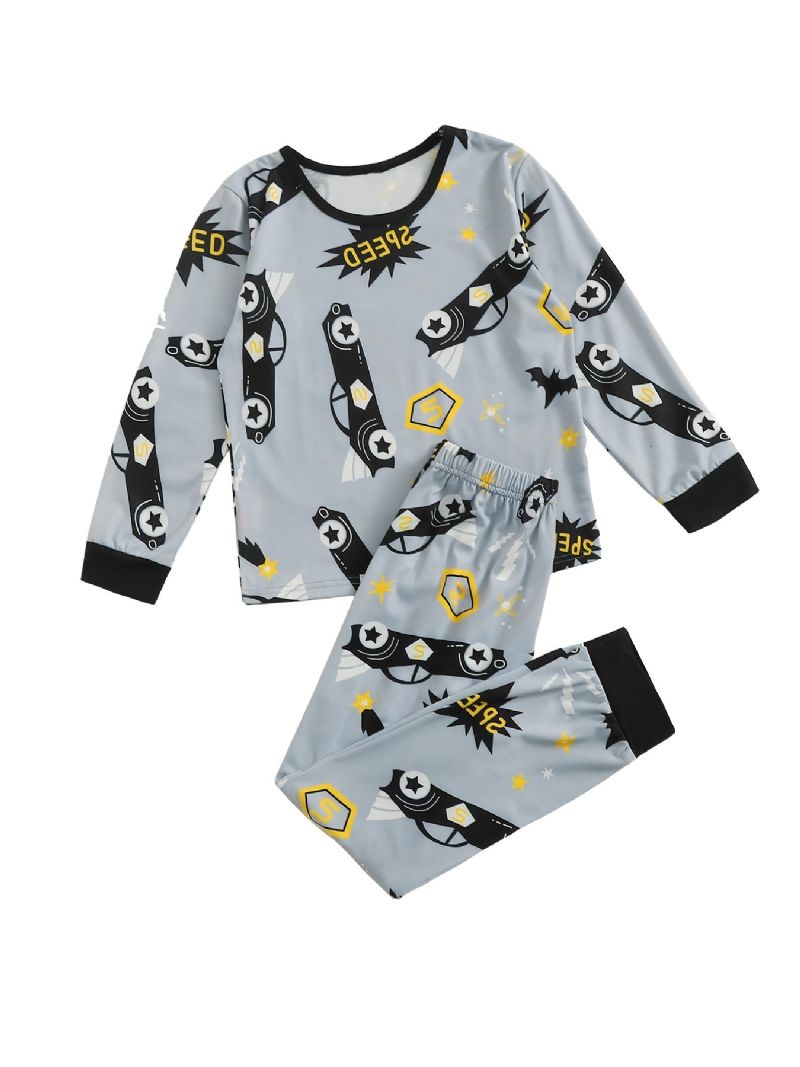 Pojkar Pyjamas Cartoon Car Print Casual Rund Neck Långärmad Pullover Byxor Set