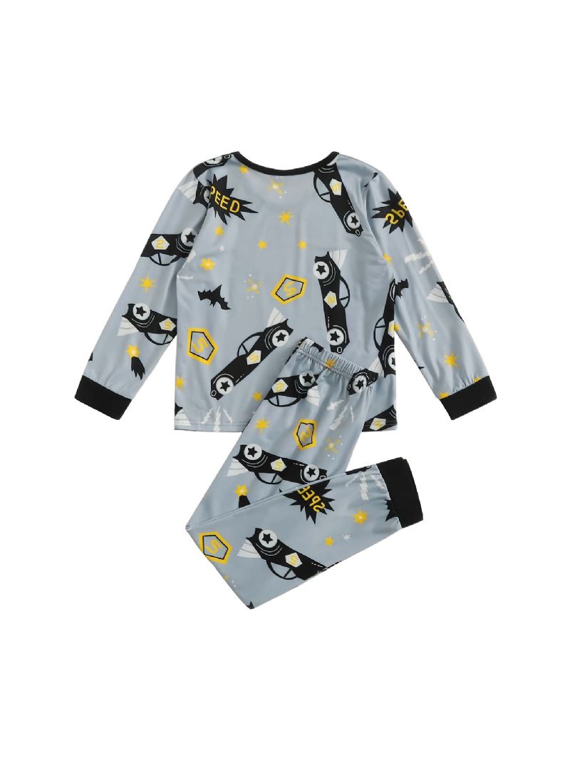 Pojkar Pyjamas Cartoon Car Print Casual Rund Neck Långärmad Pullover Byxor Set