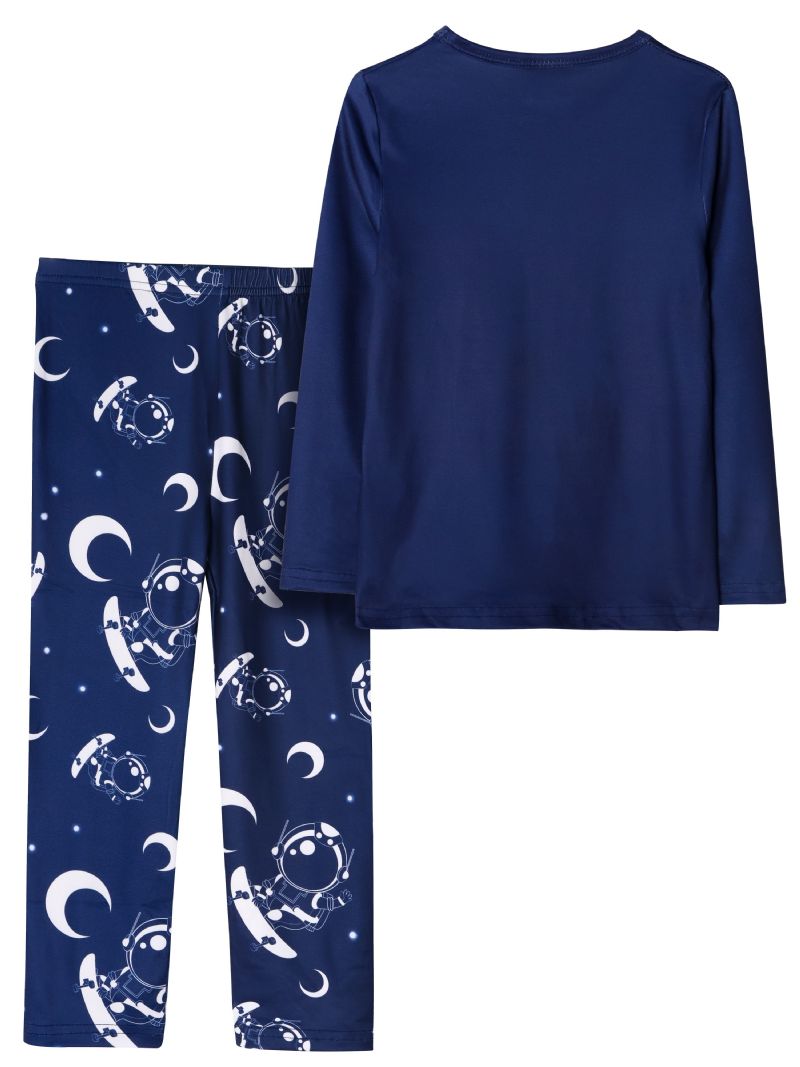 Pojkar Pyjamas Moon Astronaut Print Rund Hals Långärmad Topp & Byxor Set